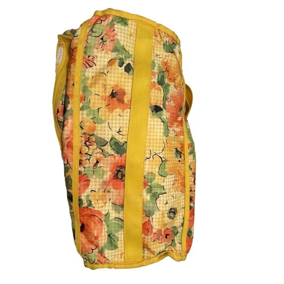 Vintage Lesportsac Yellow Orange Floral Weekender Duffel With Pouch - Picture 7 of 10